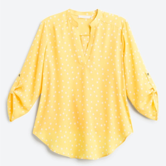 Lush Tops - Lush Yellow Polka Dot Split Neck Blouse | Women’s Large